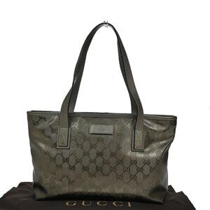 GUCCI Logo Imprime GG Pattern Shoulder Tote Bag PVC Leather Khaki Italy